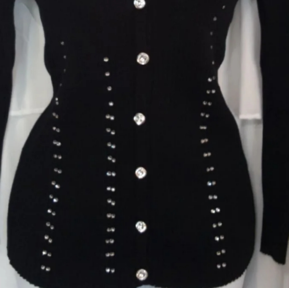 Terazzo Ribbed Button Up Rhinestone Sweater - Picture 6 of 9